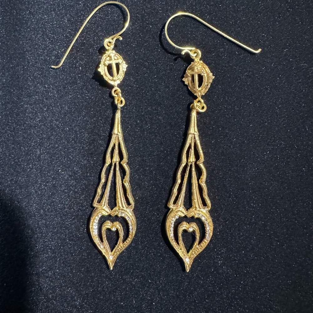 Virgins Saints & Angels Gold Openwork Heart Drop Earrings